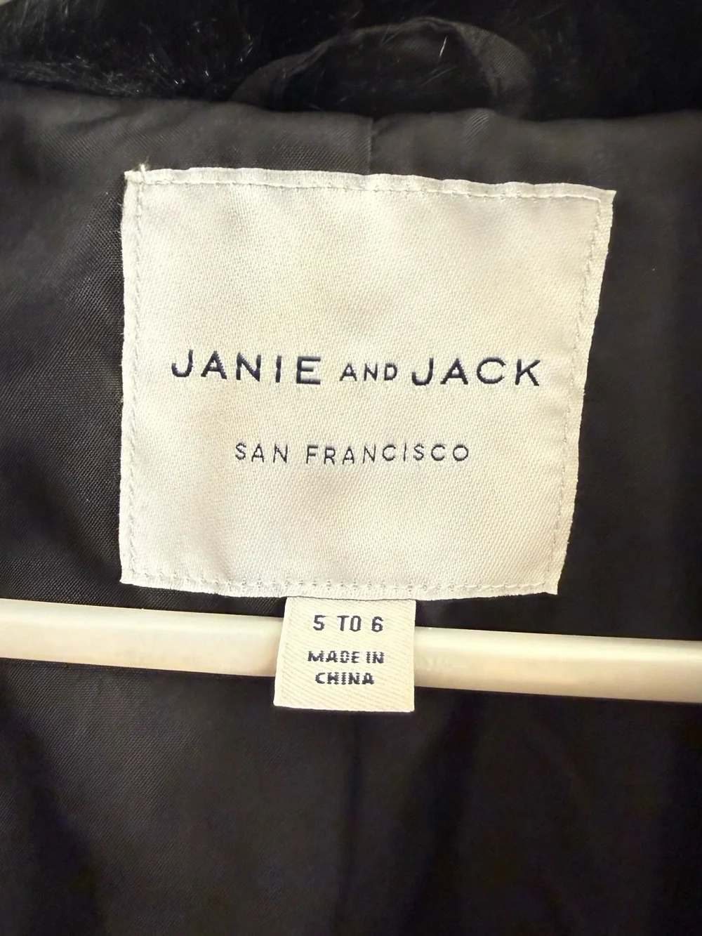 New Condition Janie and Jack Black Coat Faux-Fur Collar sz 5/6
